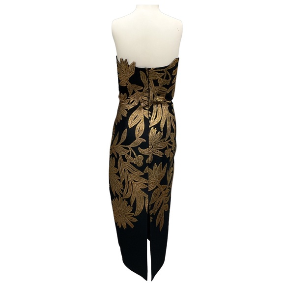 LELA ROSE BLACK / GOLD JACQUARD STRAPLESS COLUMN DRESS - Picture 3 of 6